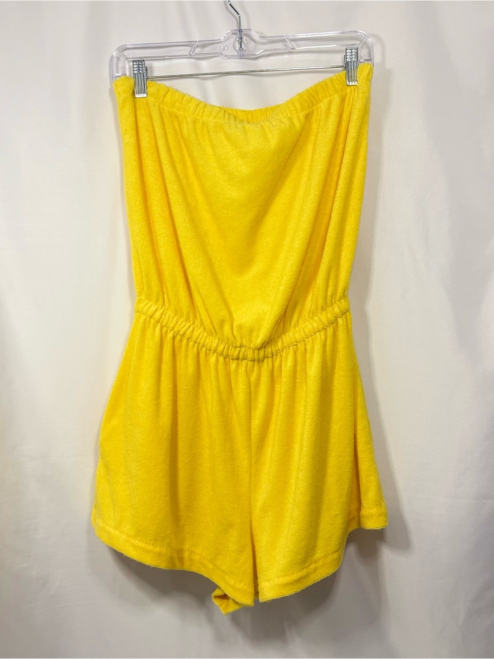 Vintage Granada Bright Yellow Strapless Terry Cloth Romper Shorts with Pockets
